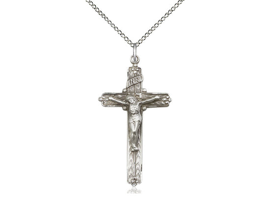 Sterling Silver Crucifix Pendant on a 18 inch Sterling Silver Light Curb Chain - Unique Catholic Gifts
