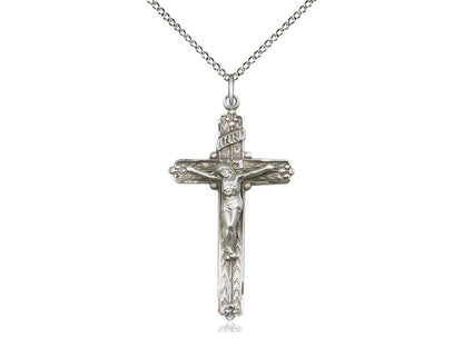 Sterling Silver Crucifix Pendant on a 18 inch Sterling Silver Light Curb Chain - Unique Catholic Gifts