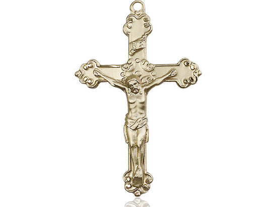 14kt Gold Filled Crucifix Pendant on a 24 inch Gold Plate Heavy Curb Chain - Unique Catholic Gifts