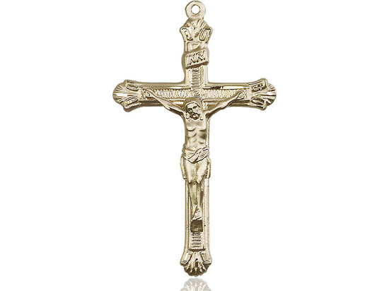 14kt Gold Filled Crucifix Pendant on a 24 inch Gold Plate Heavy Curb Chain - Unique Catholic Gifts