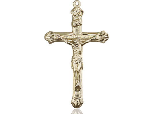 14kt Gold Filled Crucifix Pendant on a 24 inch Gold Plate Heavy Curb Chain - Unique Catholic Gifts