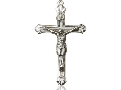 Sterling Silver Crucifix Pendant on a 24 inch Light Rhodium Heavy Curb Chain - Unique Catholic Gifts