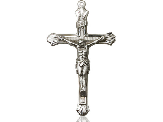 Sterling Silver Crucifix Pendant on a 24 inch Light Rhodium Heavy Curb Chain - Unique Catholic Gifts