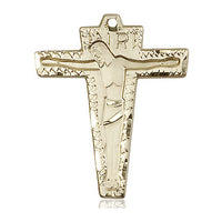 14kt Gold Filled Primitive Crucifix Pendant on a 24 inch Gold Plate Heavy Curb Chain - Unique Catholic Gifts