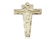 14kt Gold Filled Primitive Crucifix Pendant on a 24 inch Gold Plate Heavy Curb Chain - Unique Catholic Gifts