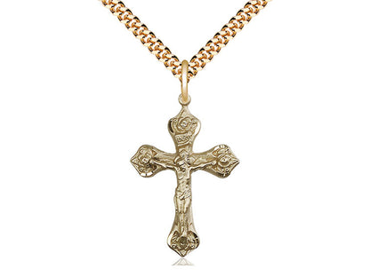 14kt Gold Filled Crucifix Pendant on a 24 inch Gold Plate Heavy Curb Chain - Unique Catholic Gifts