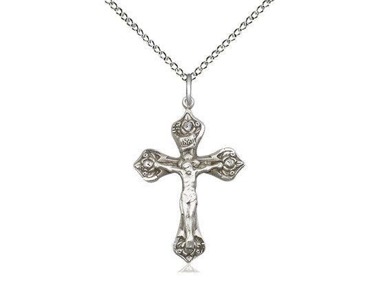 Sterling Silver Crucifix Pendant on a 18 inch Sterling Silver Light Curb Chain - Unique Catholic Gifts