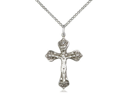 Sterling Silver Crucifix Pendant on a 18 inch Sterling Silver Light Curb Chain - Unique Catholic Gifts