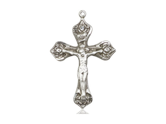 Sterling Silver Crucifix Pendant on a 18 inch Sterling Silver Light Curb Chain - Unique Catholic Gifts