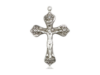 Sterling Silver Crucifix Pendant on a 18 inch Sterling Silver Light Curb Chain - Unique Catholic Gifts