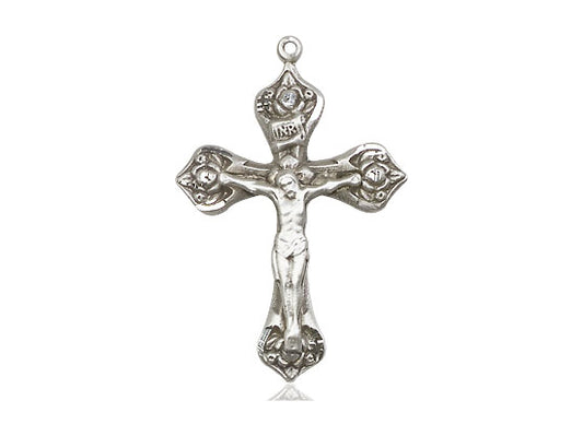 Sterling Silver Crucifix Pendant on a 18 inch Sterling Silver Light Curb Chain - Unique Catholic Gifts