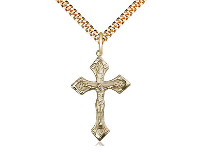 14kt Gold Filled Crucifix Pendant on a 24 inch Gold Plate Heavy Curb Chain - Unique Catholic Gifts