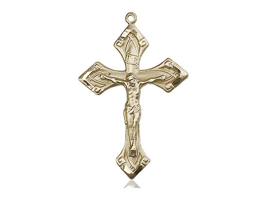 14kt Gold Filled Crucifix Pendant on a 24 inch Gold Plate Heavy Curb Chain - Unique Catholic Gifts