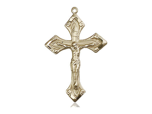 14kt Gold Filled Crucifix Pendant on a 24 inch Gold Plate Heavy Curb Chain - Unique Catholic Gifts