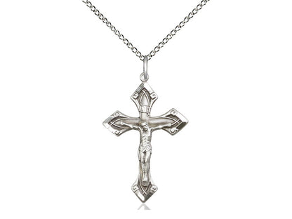 Sterling Silver Crucifix Pendant on a 18 inch Sterling Silver Light Curb Chain - Unique Catholic Gifts