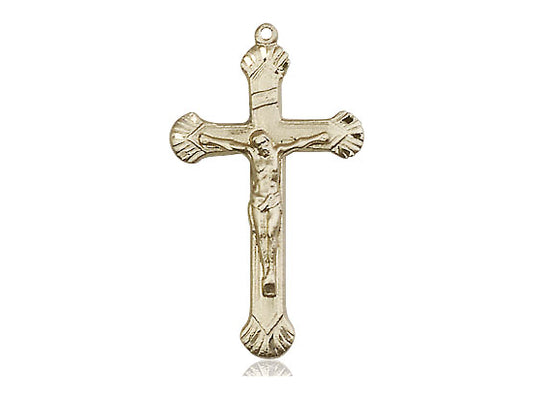 14kt Gold Filled Crucifix Pendant on a 24 inch Gold Plate Heavy Curb Chain - Unique Catholic Gifts
