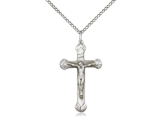 Sterling Silver Crucifix Pendant on a 18 inch Sterling Silver Light Curb Chain - Unique Catholic Gifts
