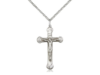 Sterling Silver Crucifix Pendant on a 18 inch Sterling Silver Light Curb Chain - Unique Catholic Gifts
