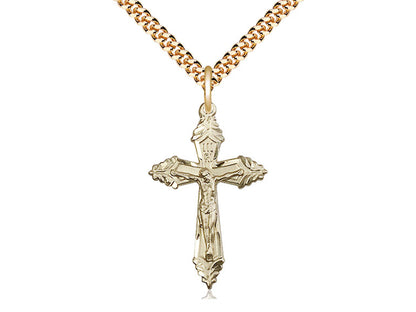 14kt Gold Filled Crucifix Pendant on a 24 inch Gold Plate Heavy Curb Chain. - Unique Catholic Gifts