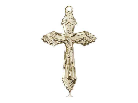 14kt Gold Filled Crucifix Pendant on a 24 inch Gold Plate Heavy Curb Chain. - Unique Catholic Gifts