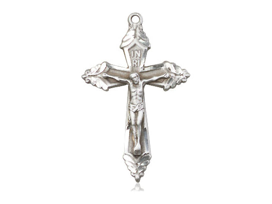 Sterling Silver Crucifix Pendant on a 24 inch Light Rhodium Heavy Curb Chain - Unique Catholic Gifts