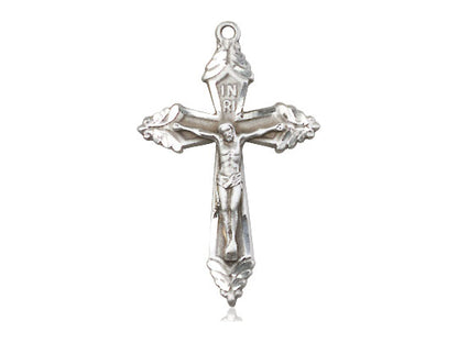 Sterling Silver Crucifix Pendant on a 24 inch Light Rhodium Heavy Curb Chain - Unique Catholic Gifts