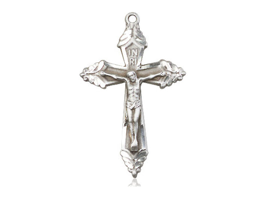 Sterling Silver Crucifix Pendant on a 24 inch Light Rhodium Heavy Curb Chain - Unique Catholic Gifts