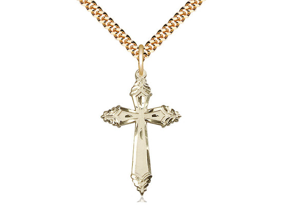 14kt Gold Filled Cross Pendant on a 24 inch Gold Plate Heavy Curb Chain - Unique Catholic Gifts