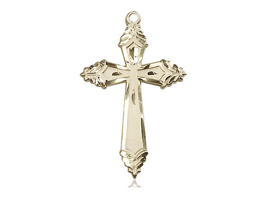 14kt Gold Filled Cross Pendant on a 24 inch Gold Plate Heavy Curb Chain - Unique Catholic Gifts