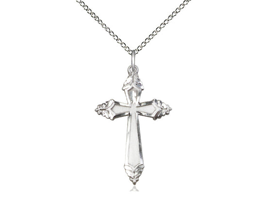 Sterling Silver Cross Pendant on a 18 inch Sterling Silver Light Curb Chain - Unique Catholic Gifts