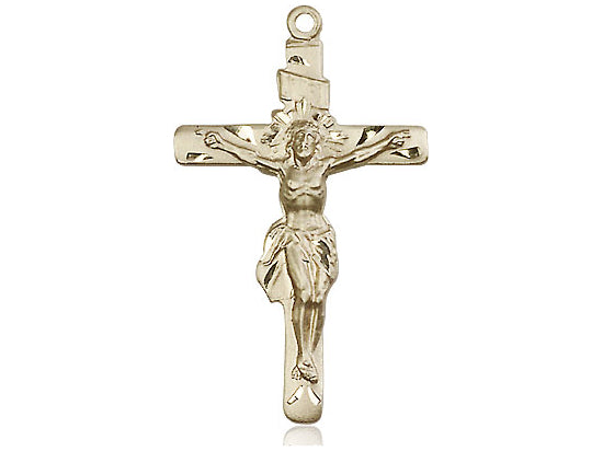 14kt Gold Filled Crucifix Pendant on a 24 inch Gold Plate Heavy Curb Chain - Unique Catholic Gifts