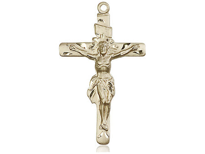 14kt Gold Filled Crucifix Pendant on a 24 inch Gold Plate Heavy Curb Chain - Unique Catholic Gifts