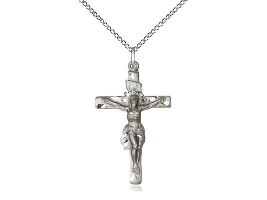 Sterling Silver Crucifix Pendant on a 18 inch Sterling Silver Light Curb Chain - Unique Catholic Gifts
