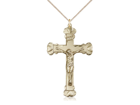 4kt Gold Filled Crucifix Pendant on a 18 inch Gold Filled Light Curb Chain - Unique Catholic Gifts