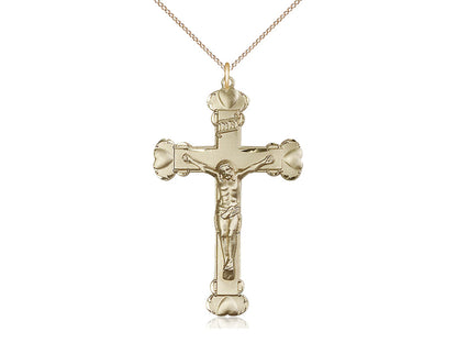 4kt Gold Filled Crucifix Pendant on a 18 inch Gold Filled Light Curb Chain - Unique Catholic Gifts