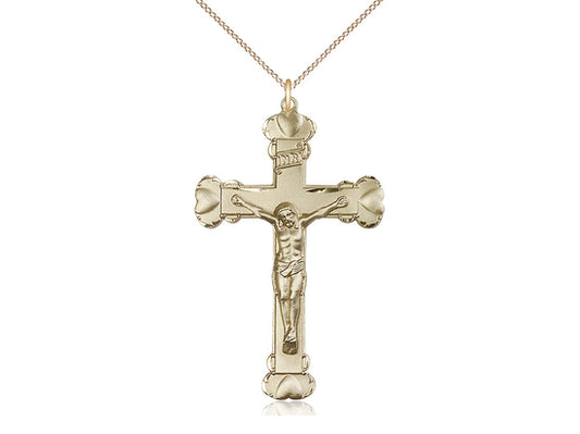4kt Gold Filled Crucifix Pendant on a 18 inch Gold Filled Light Curb Chain - Unique Catholic Gifts