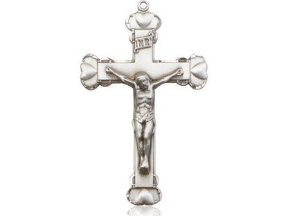Sterling Silver Crucifix Pendant on a 24 inch Light Rhodium Heavy Curb Chain - Unique Catholic Gifts