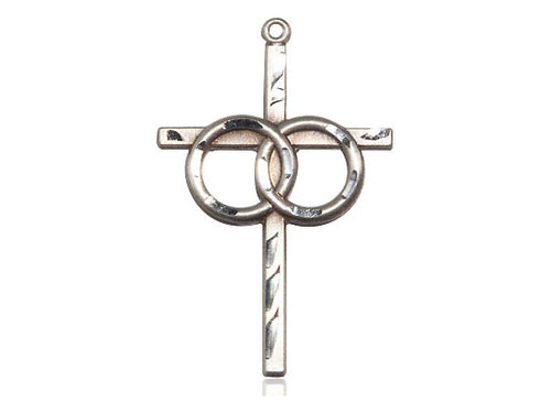 Sterling Silver Wedding Rings Cross Pendant on a 18 inch Sterling Silver Light Curb Chain - Unique Catholic Gifts