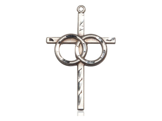 Sterling Silver Wedding Rings Cross Pendant on a 18 inch Sterling Silver Light Curb Chain - Unique Catholic Gifts