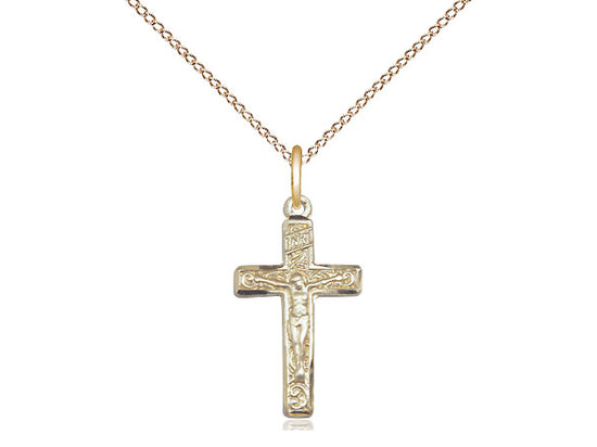 14kt Gold Filled Crucifix Pendant on a 18 inch Gold Filled Light Curb Chain. - Unique Catholic Gifts