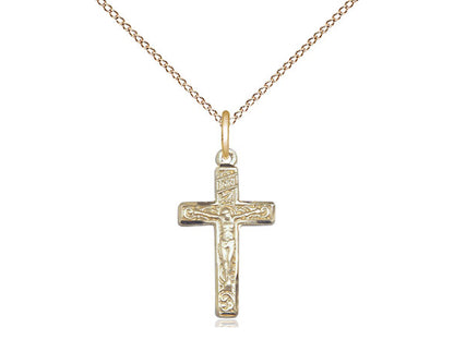 14kt Gold Filled Crucifix Pendant on a 18 inch Gold Filled Light Curb Chain. - Unique Catholic Gifts