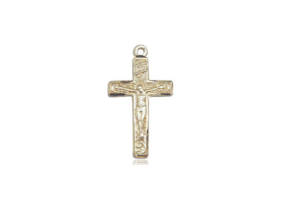 14kt Gold Filled Crucifix Pendant on a 18 inch Gold Filled Light Curb Chain. - Unique Catholic Gifts