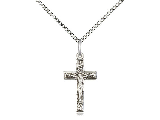 Sterling Silver Crucifix Pendant on a 18 inch Sterling Silver Light Curb Chain - Unique Catholic Gifts
