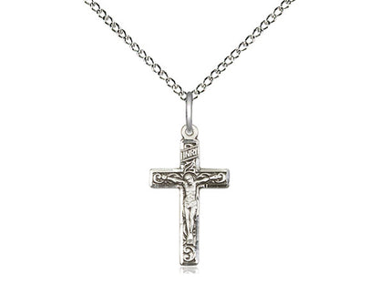 Sterling Silver Crucifix Pendant on a 18 inch Sterling Silver Light Curb Chain - Unique Catholic Gifts