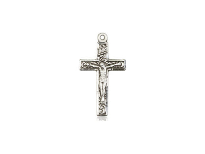 Sterling Silver Crucifix Pendant on a 18 inch Sterling Silver Light Curb Chain - Unique Catholic Gifts