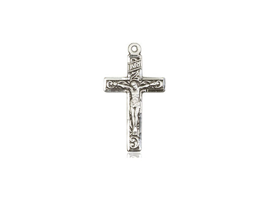 Sterling Silver Crucifix Pendant on a 18 inch Sterling Silver Light Curb Chain - Unique Catholic Gifts