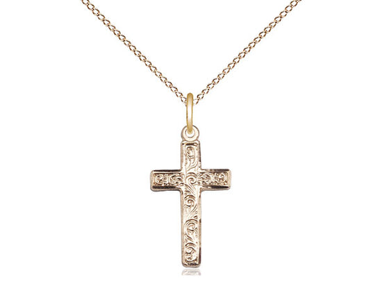 14kt Gold Filled Cross Pendant on a 18 inch Gold Filled Light Curb Chain - Unique Catholic Gifts
