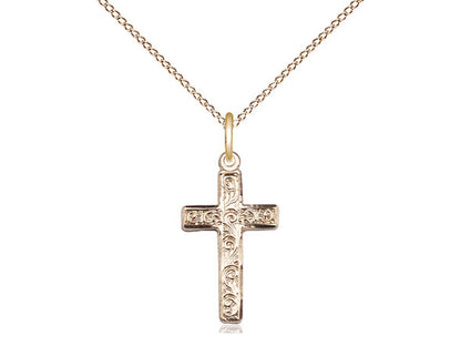 14kt Gold Filled Cross Pendant on a 18 inch Gold Filled Light Curb Chain - Unique Catholic Gifts