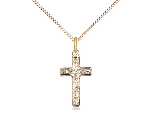14kt Gold Filled Cross Pendant on a 18 inch Gold Filled Light Curb Chain - Unique Catholic Gifts