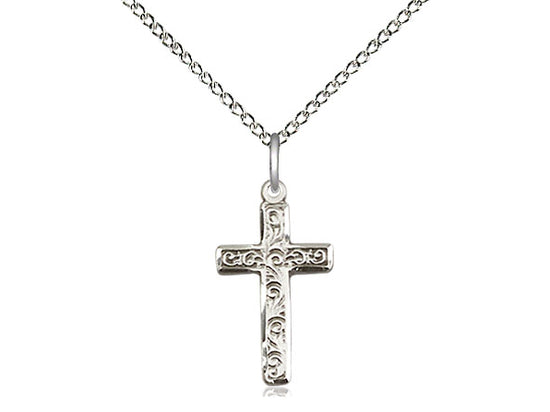 Sterling Silver Cross Pendant on a 18 inch Sterling Silver Light Curb Chain - Unique Catholic Gifts